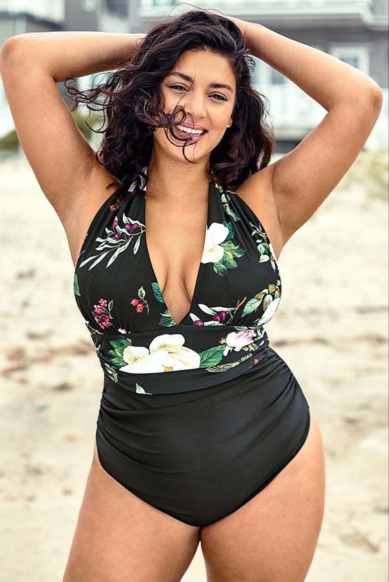 Women's large size floral swimming costume