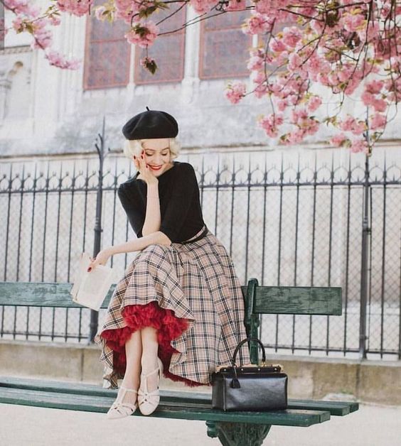 Red frilly voile lined checked maxi dress