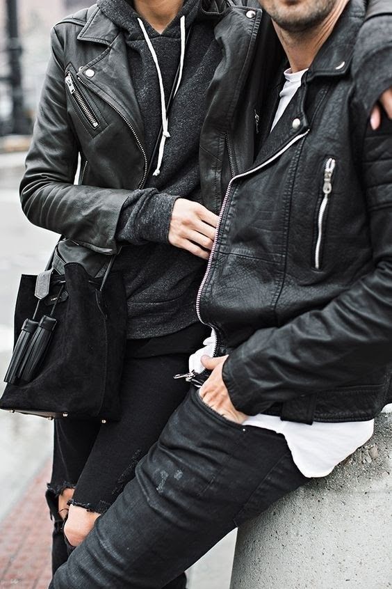 Men's and women's leather jackets with zips