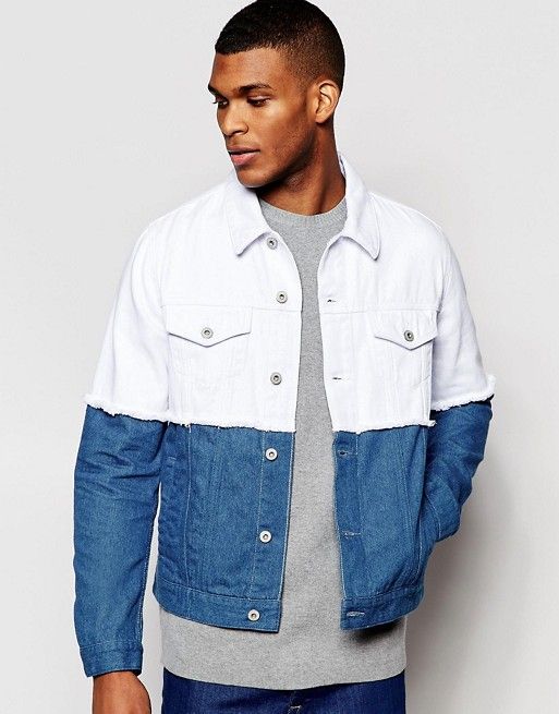 Men's denim jacket, blue at the top, white at the bottom