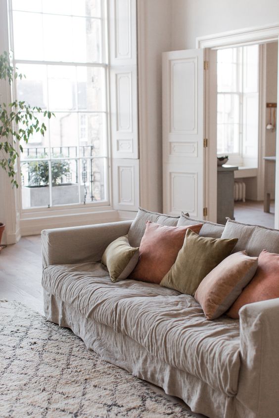 Sofa cushions with upcycled covers