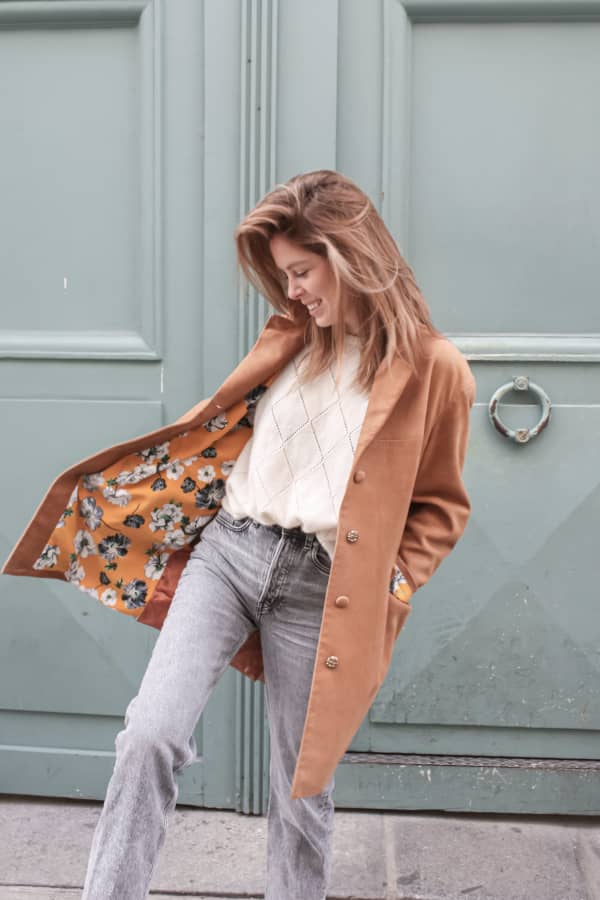 Upcycled jacket with floral lining
